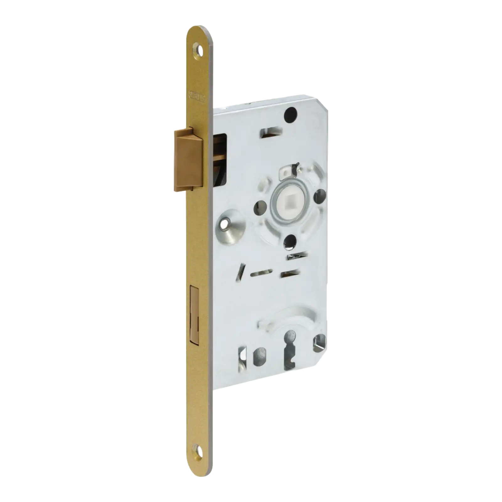 ABUS Einsteckschloss Zimmertür ES BB, runder Stulp, Gold - DIN links