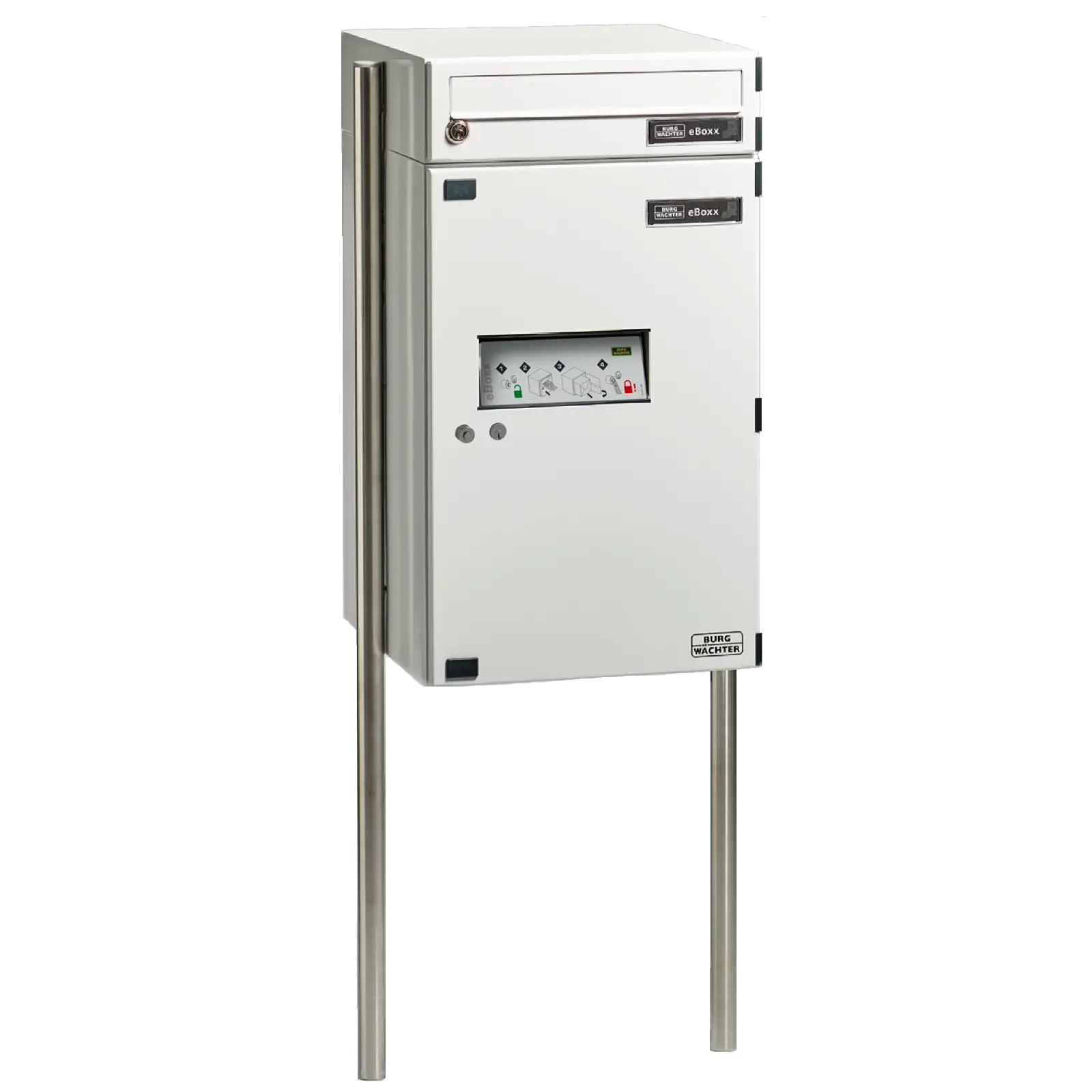 BURG-WÄCHTER Paketbox eBoxx E 634S-W mit Briefkasten und Universal 150 Ständer