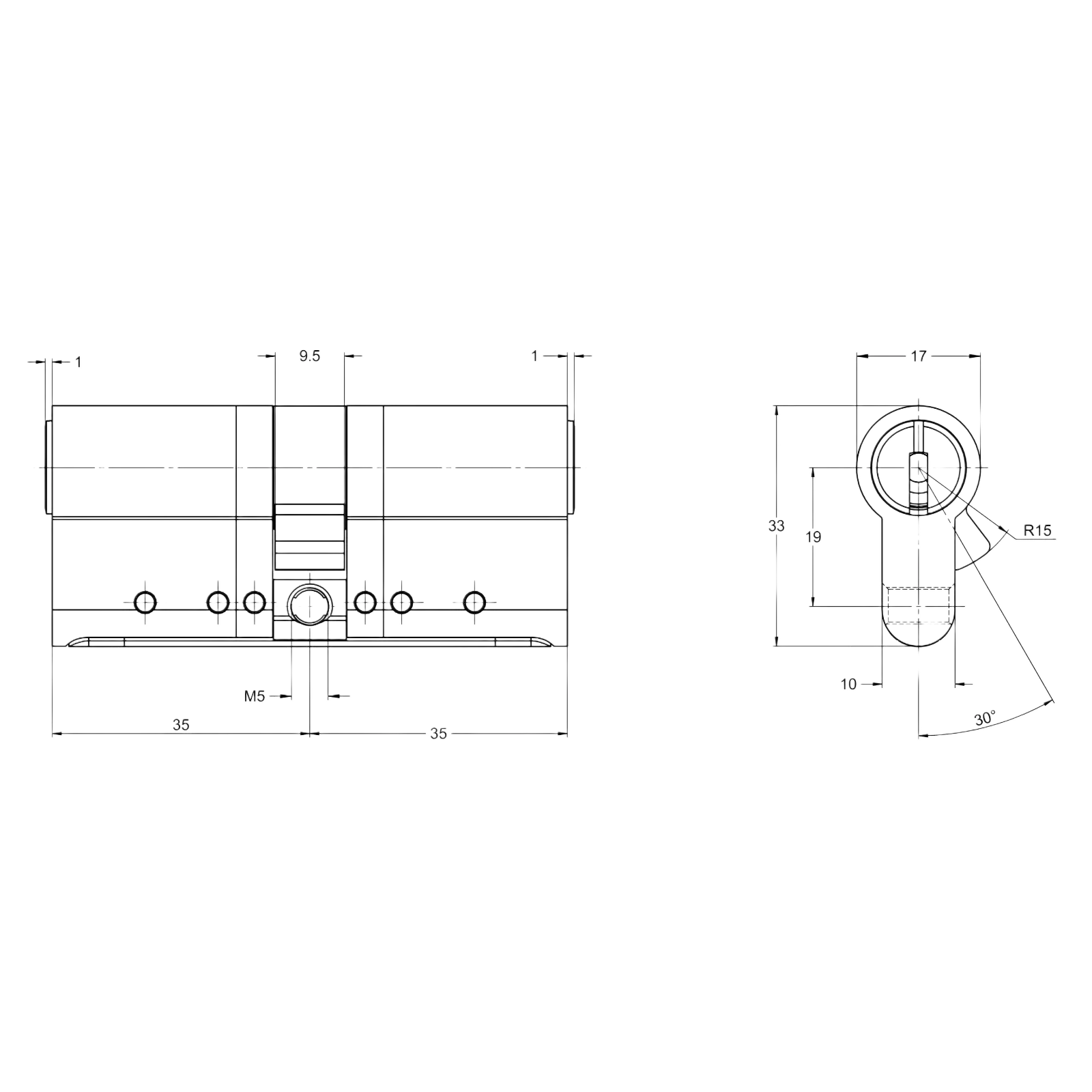 KESO 6000 FP2 Doppelzylinder mit Freilauf (FZG) und Ziehschutz - technische Zeichnung