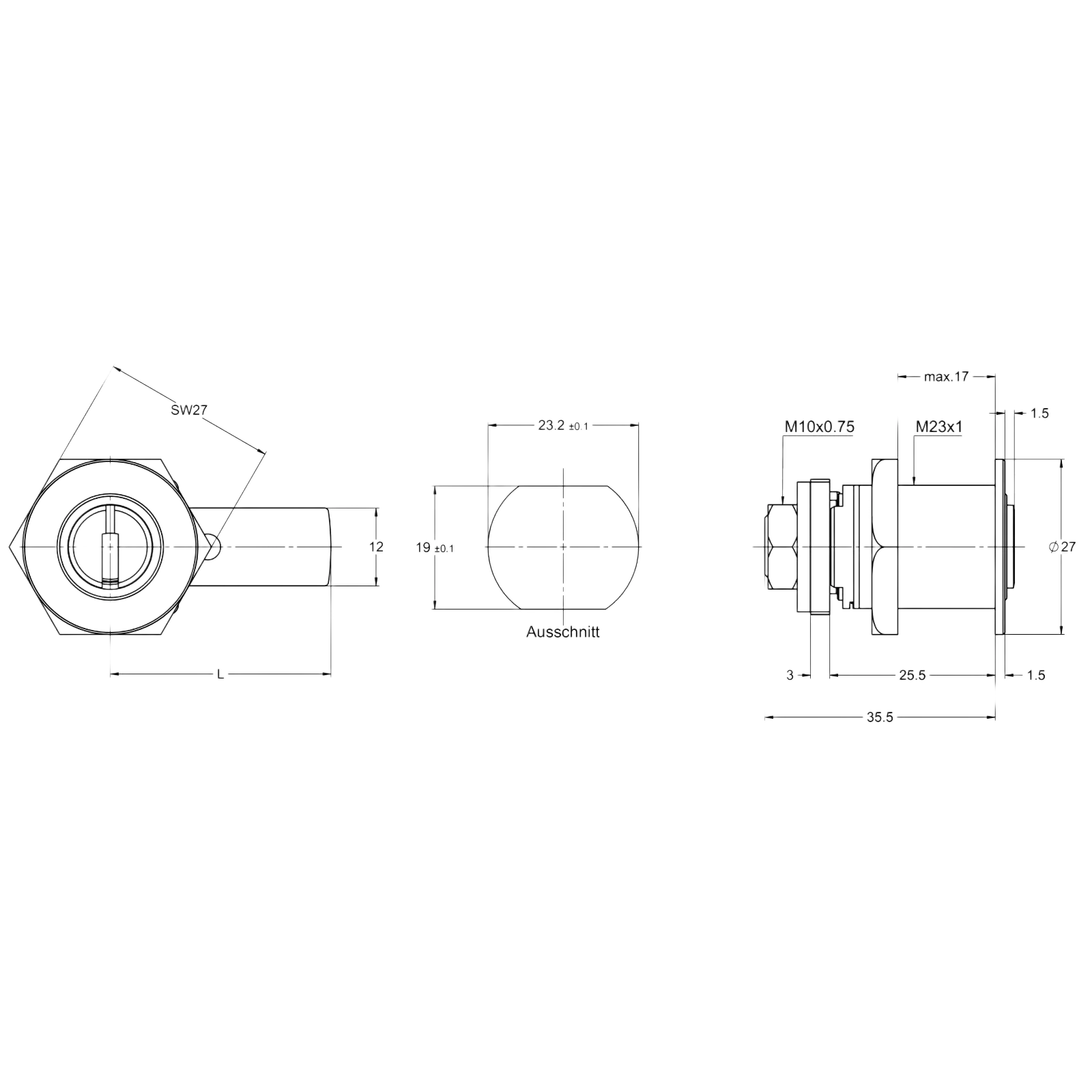 KESO 6000 FP2 Hebelzylinder für Briefkästen 63.J31 - technische Zeichnung