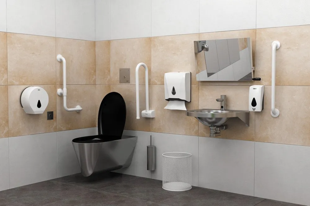 Vinyl Winkelgriff & Stützklappgriff antimikrobiell - Mustertoilette
