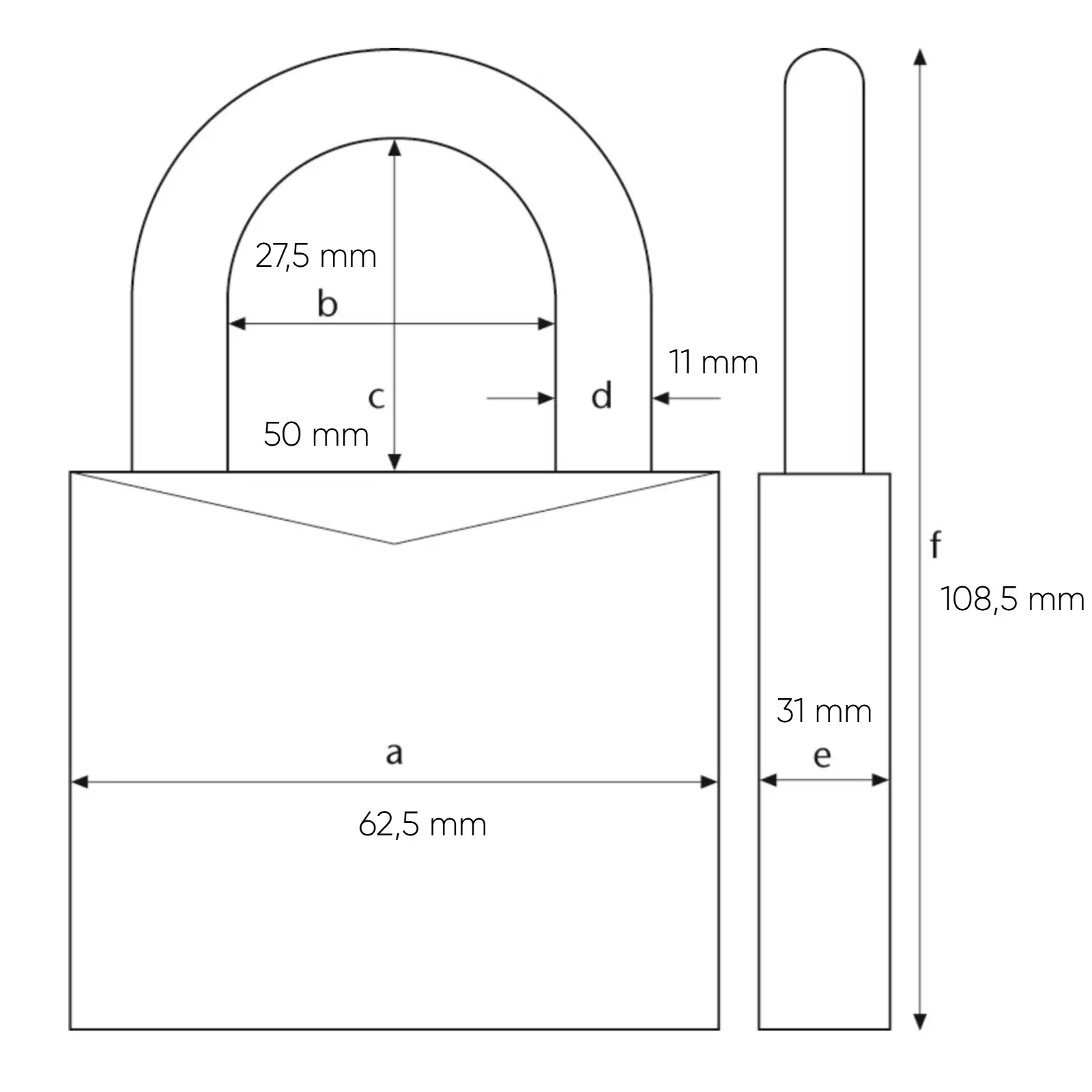ABUS Granit Vorhängeschloss 37/55HB50 - technische Zeichnung
