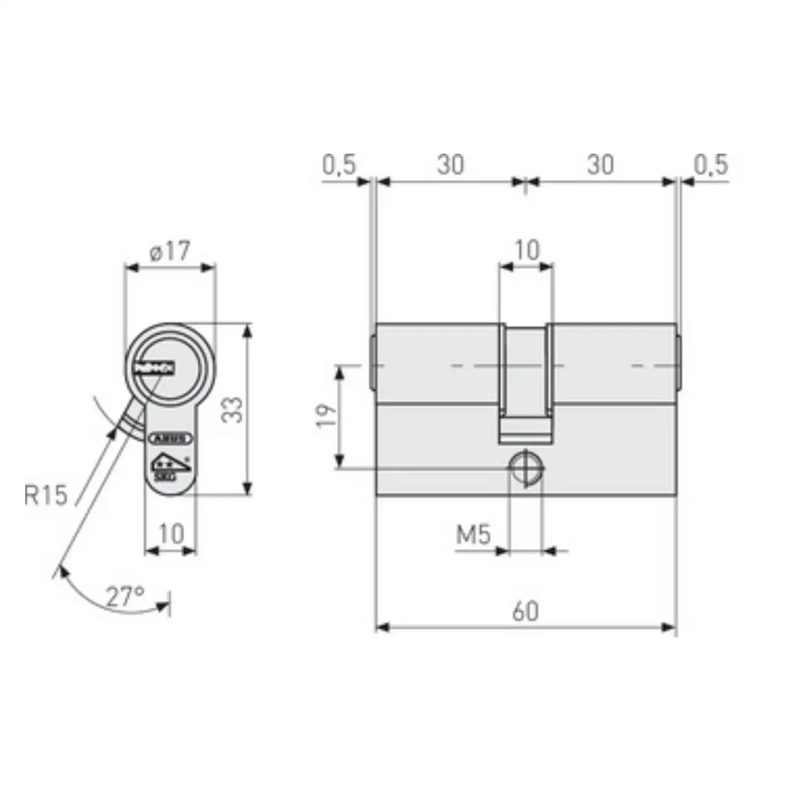 ABUS EC550 Doppelzylinder - technische Zeichnung