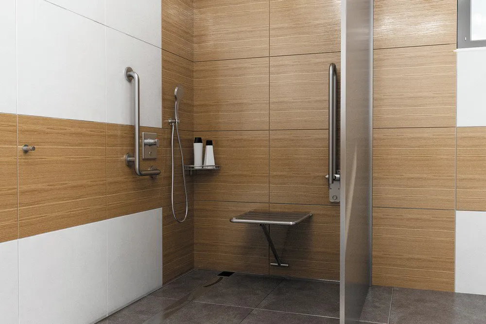 Edelstahl Winkelgriff 90°, 350x660 mm - Musterdusche