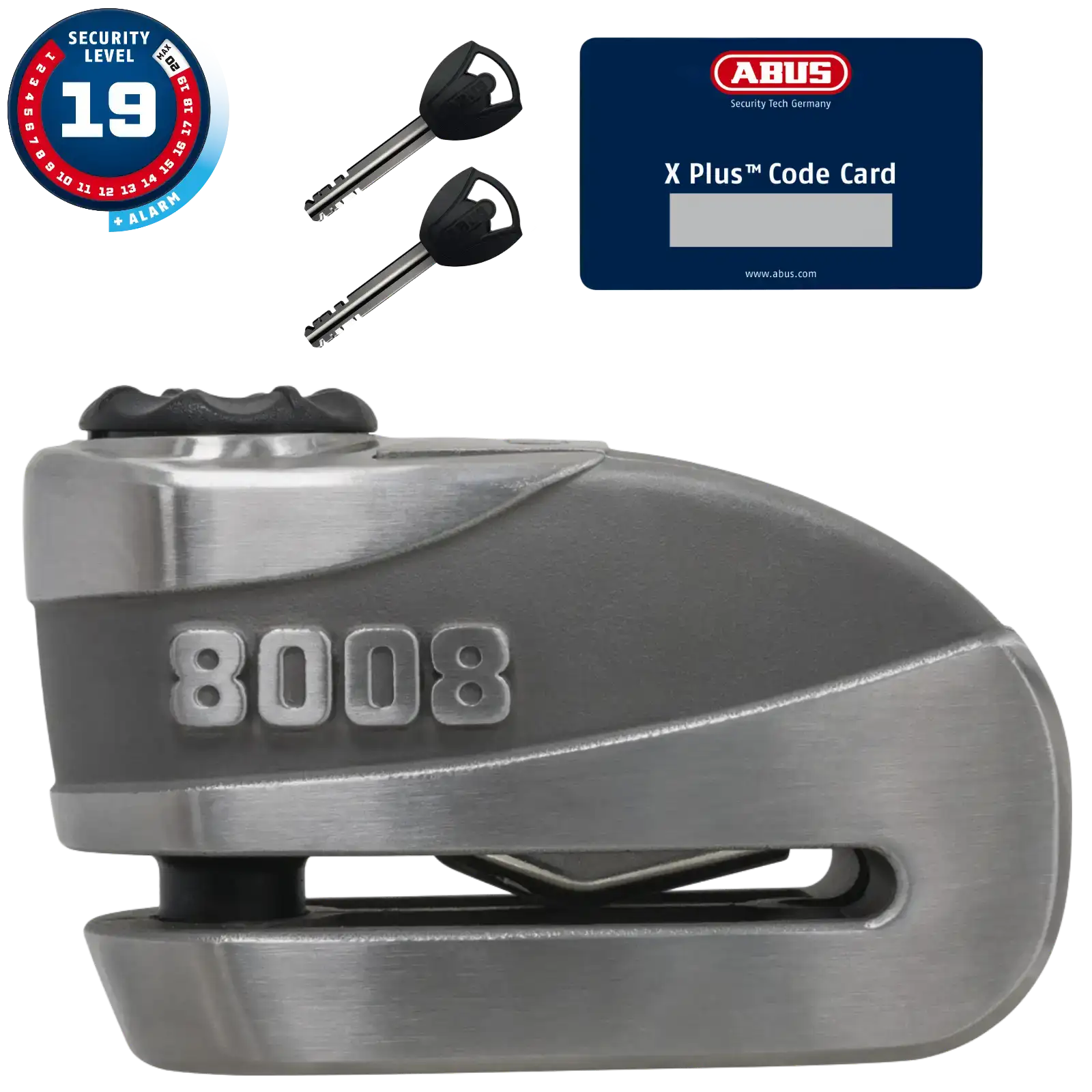 ABUS Motorradschloss mit Alarm Granit Detecto XPlus 8008 2.0