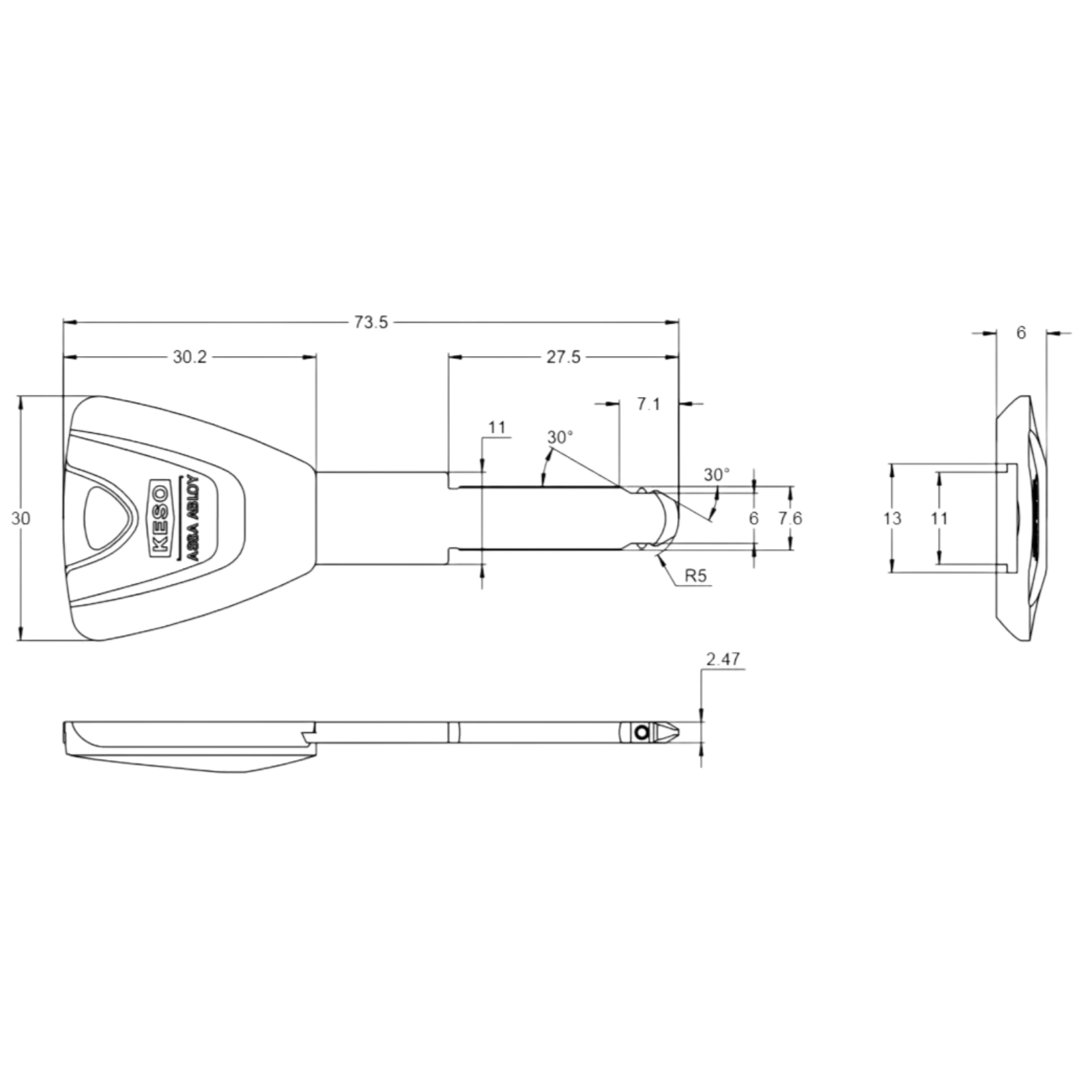 Technische Zeichung KESO 8000 Omega2 Extra-Langschlüssel 80E03 und 80D02