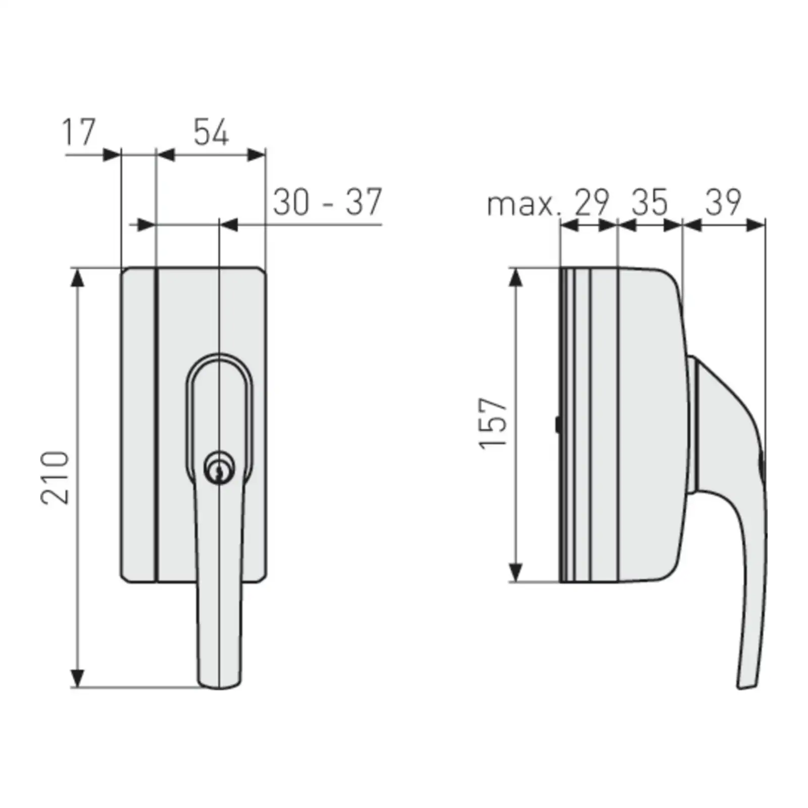 ABUS abschließbarer Fenstergriff FO400 mit optionaler Alarmfunktion - technische Zeichnung