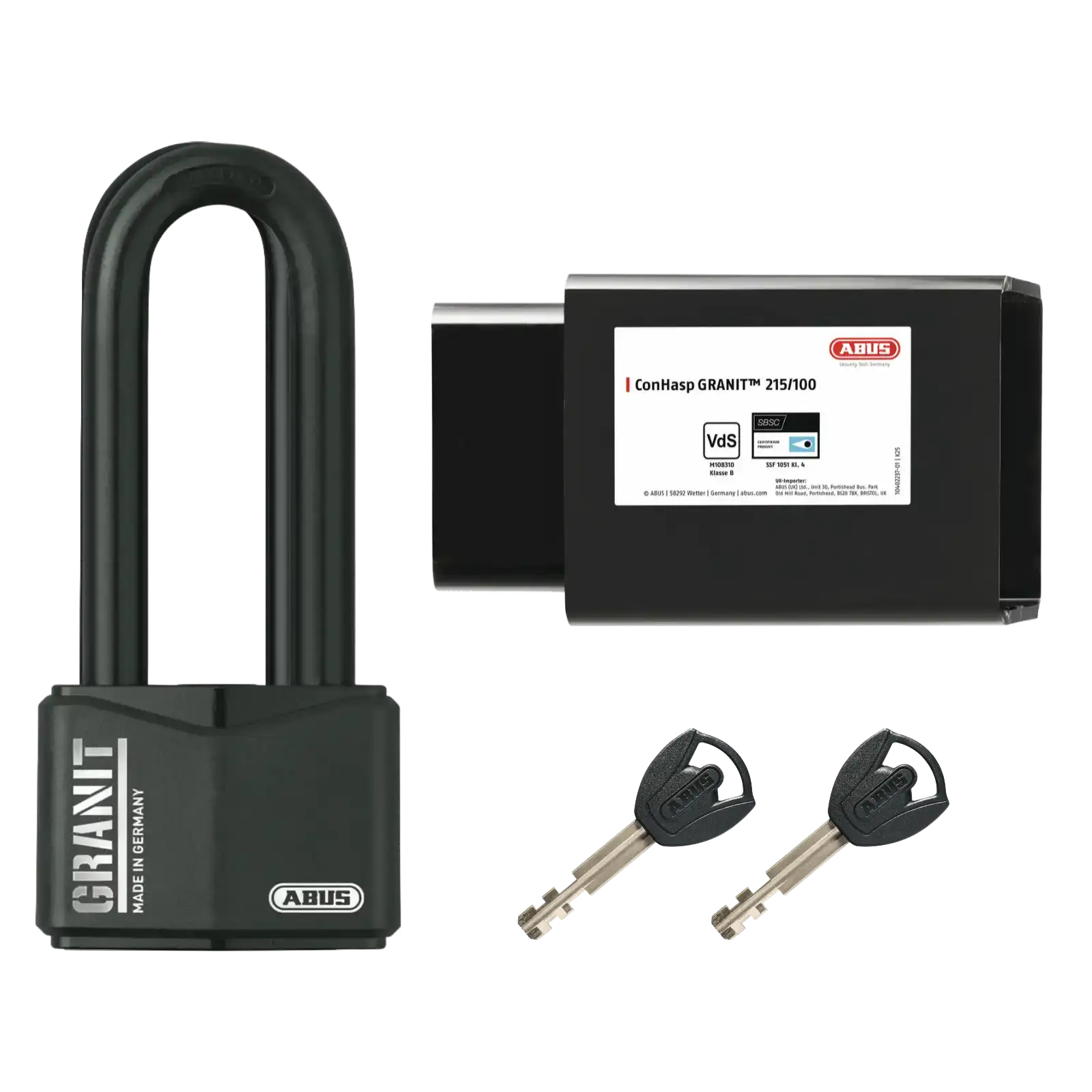 ABUS Containerschloss ConHasp Granit 215 mit Vorhangschloss Granit 37RK/70HB100