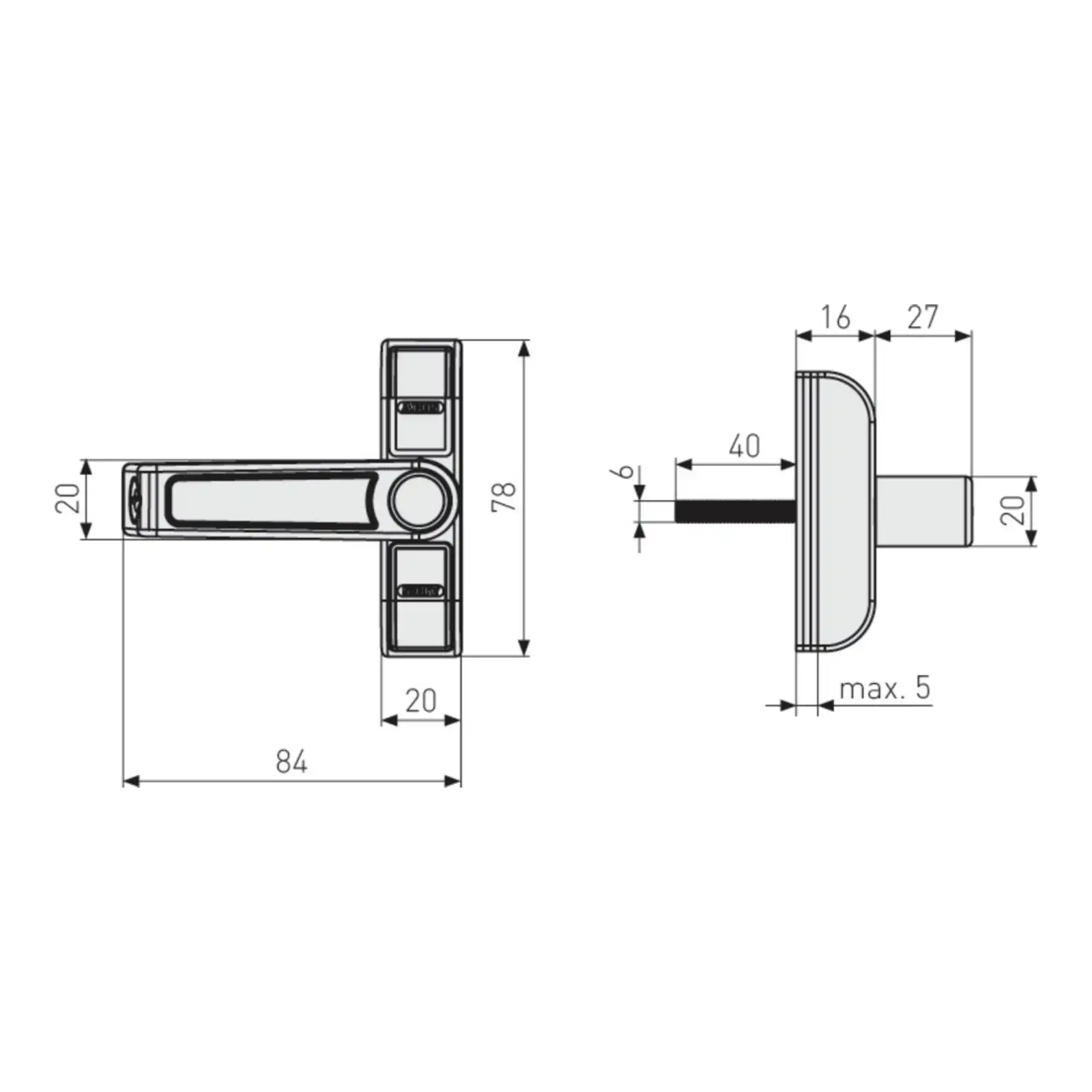 ABUS Fenster-Zusatzschloss 2410 - technische Zeichnung