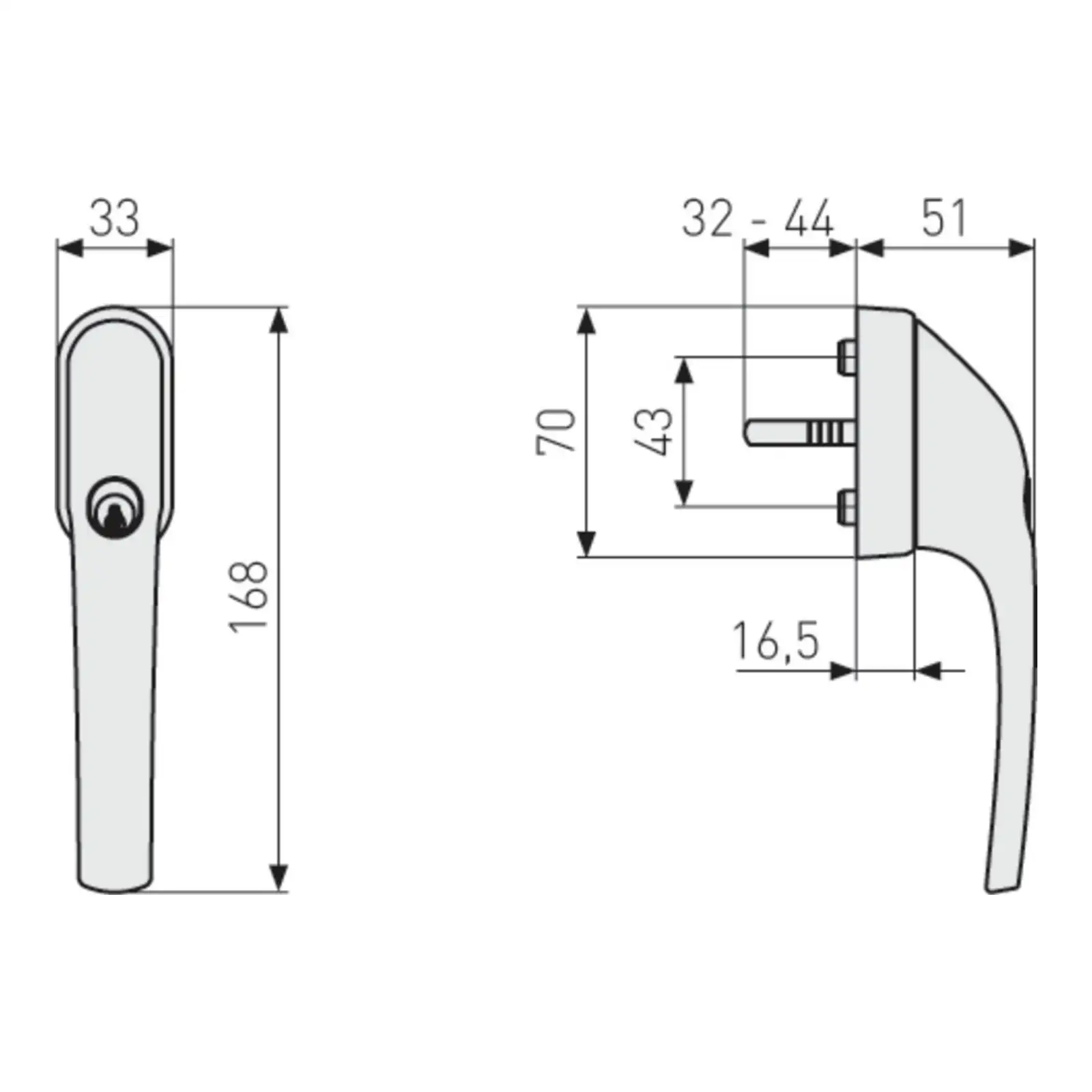 ABUS abschließbarer Fenstergriff FG300 - technische Zeichnung