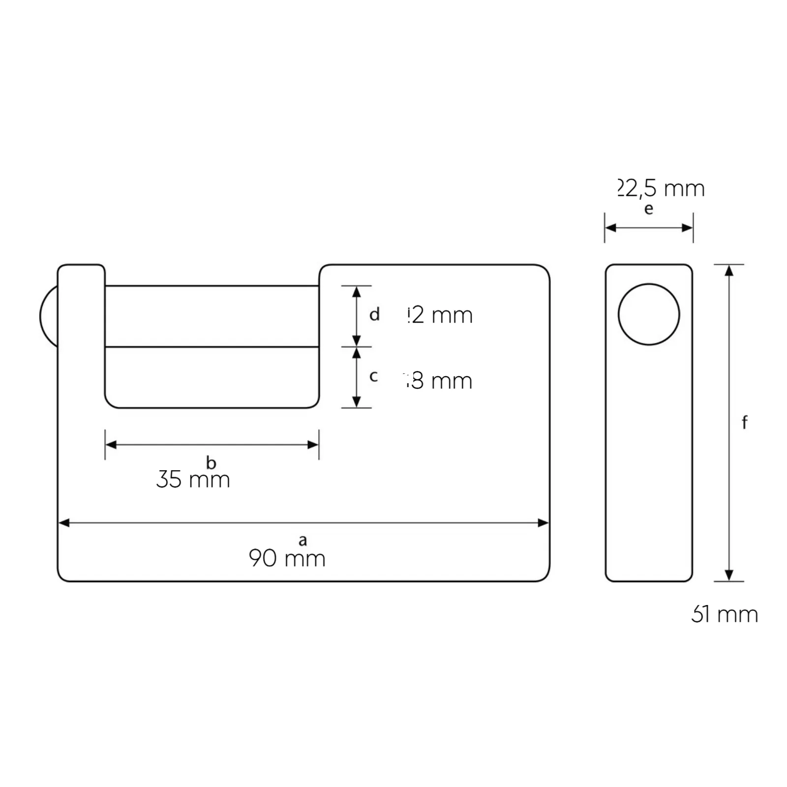 ABUS Monoblockschloss 82/90 - technische Zeichnung