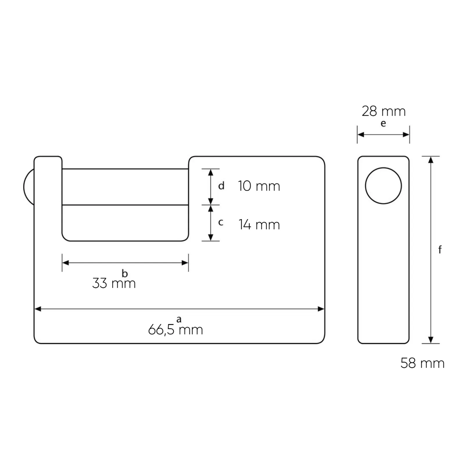 ABUS Monobloc Vorhangschloss 92/65 - technische Zeichnung