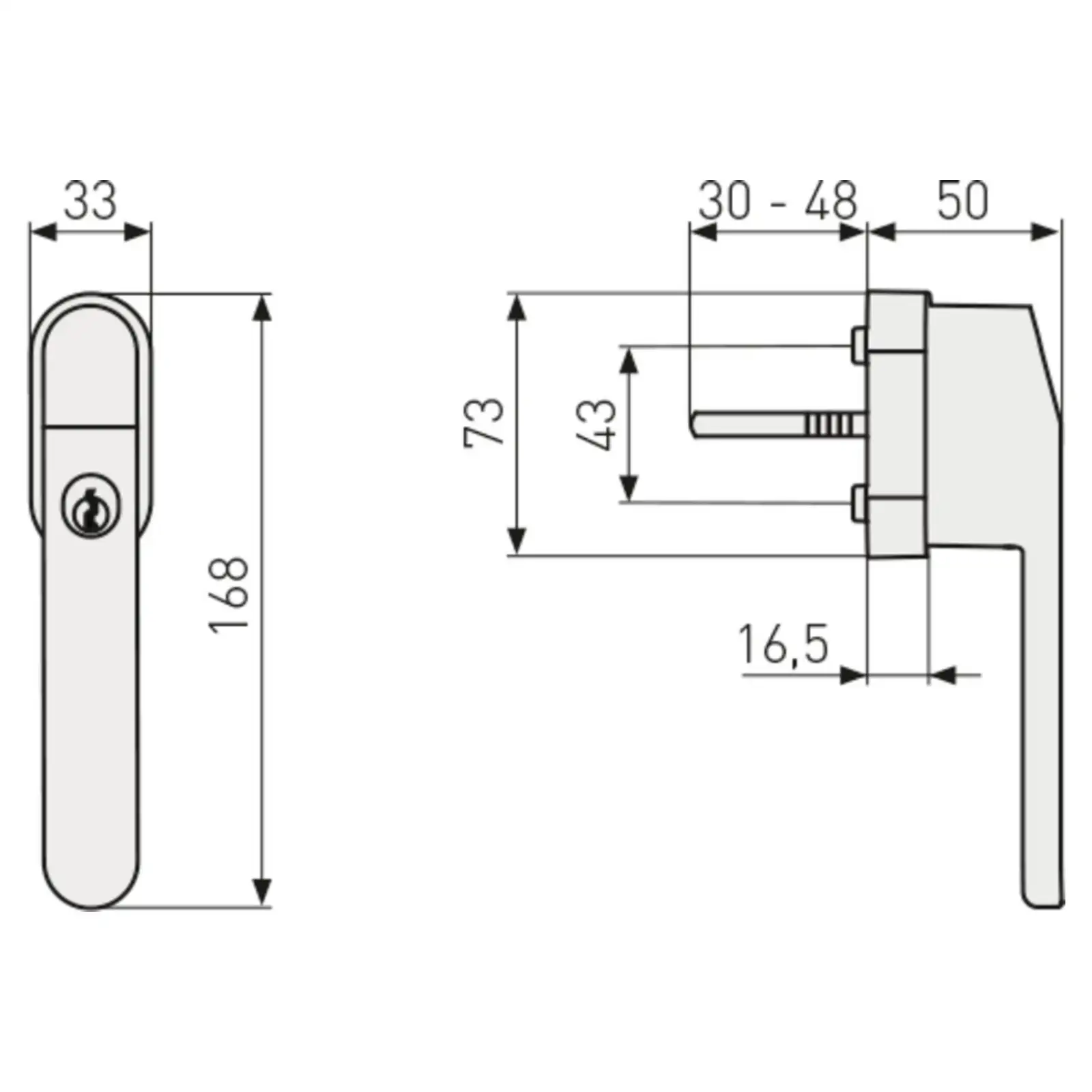 ABUS abschließbarer Fenstergriff FG400 - technische Zeichnung