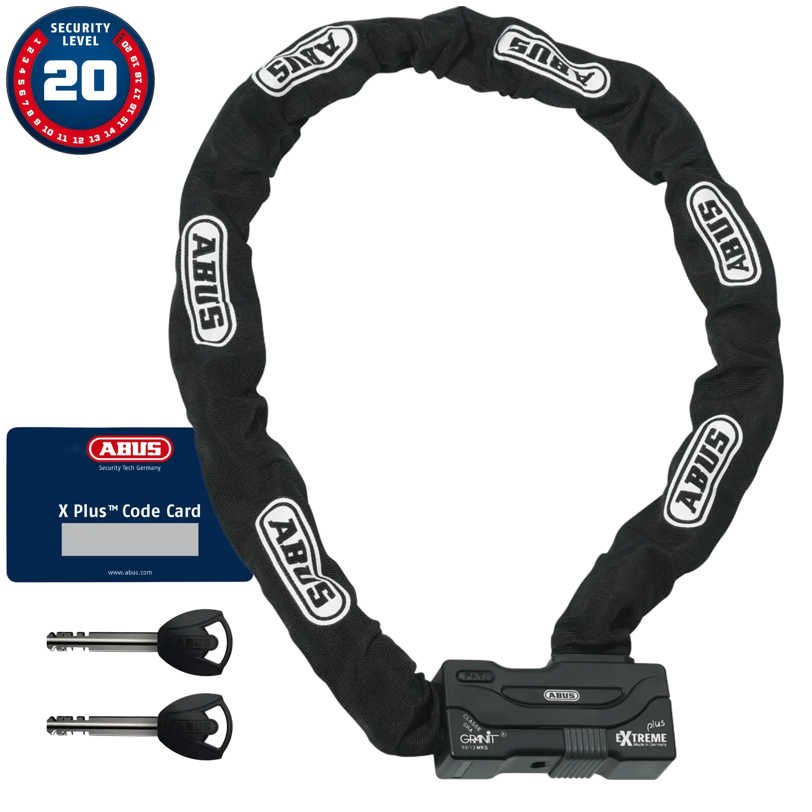 ABUS Kettenschloss Motorrad Granit Extreme XPlus 59/12HKS - 2 Schlüssel inklusive