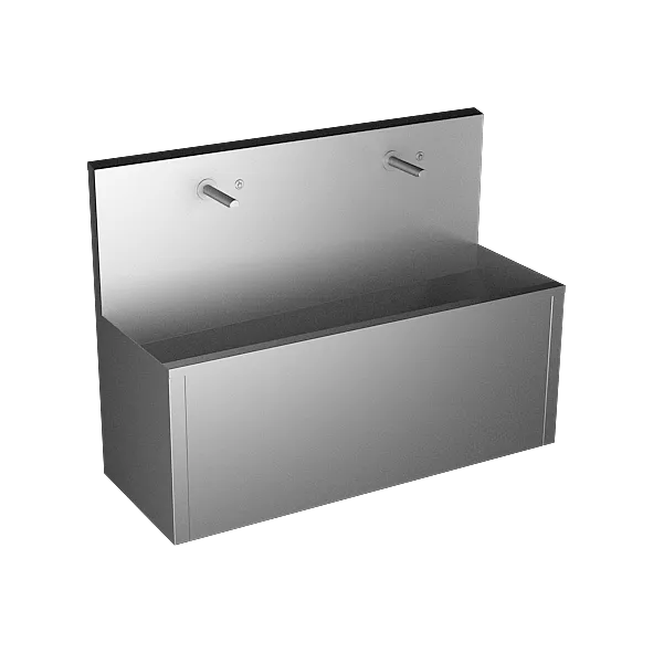 SANELA Edelstahl Waschrinne mit 2 Piezo-Armaturen SLUN80PA, vandalensicher, Wandmontage, 1250 mm