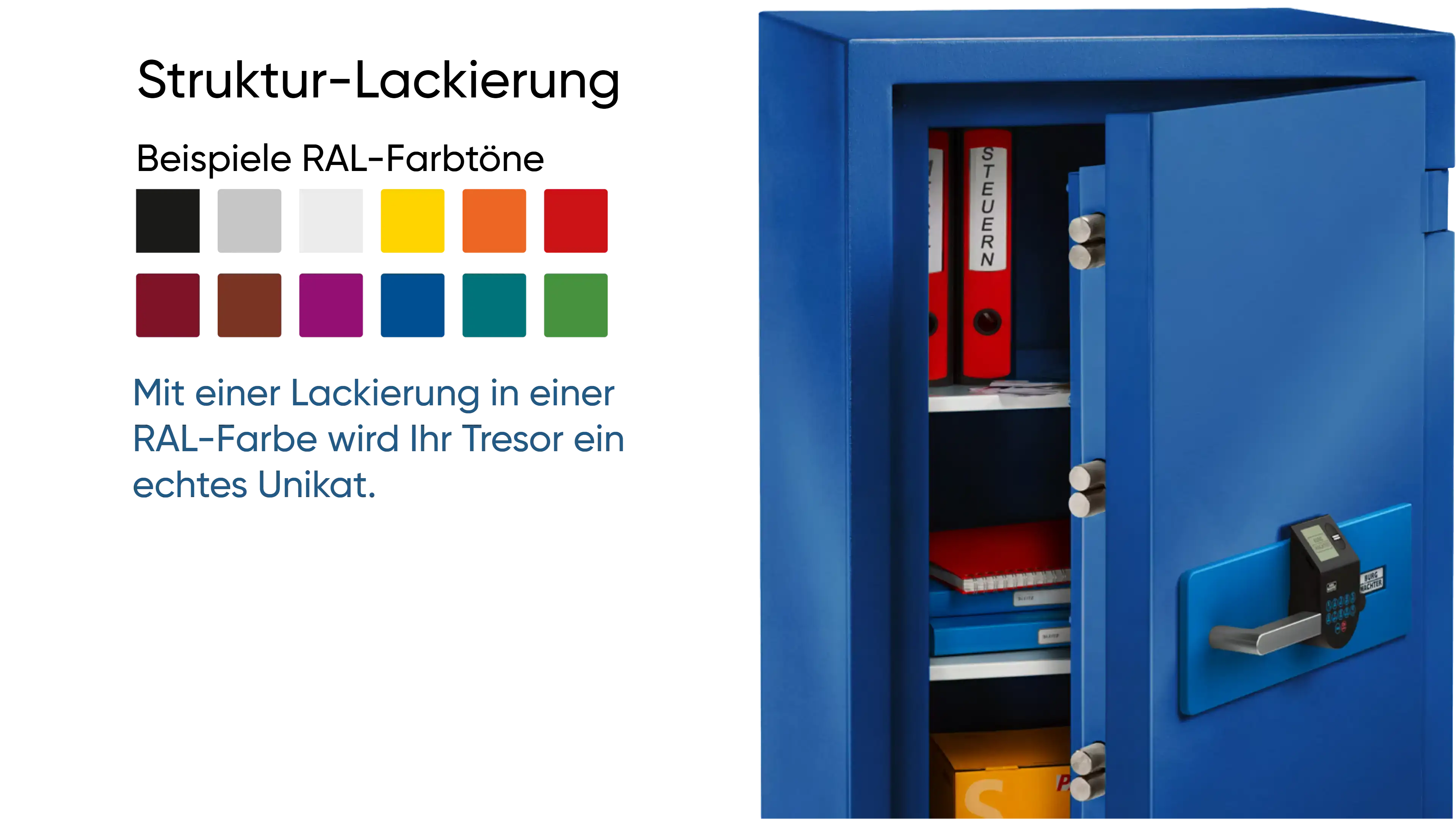 Burg Wächter Tresor mit Struktur-Lackierung in RAL-Wunschfarbe