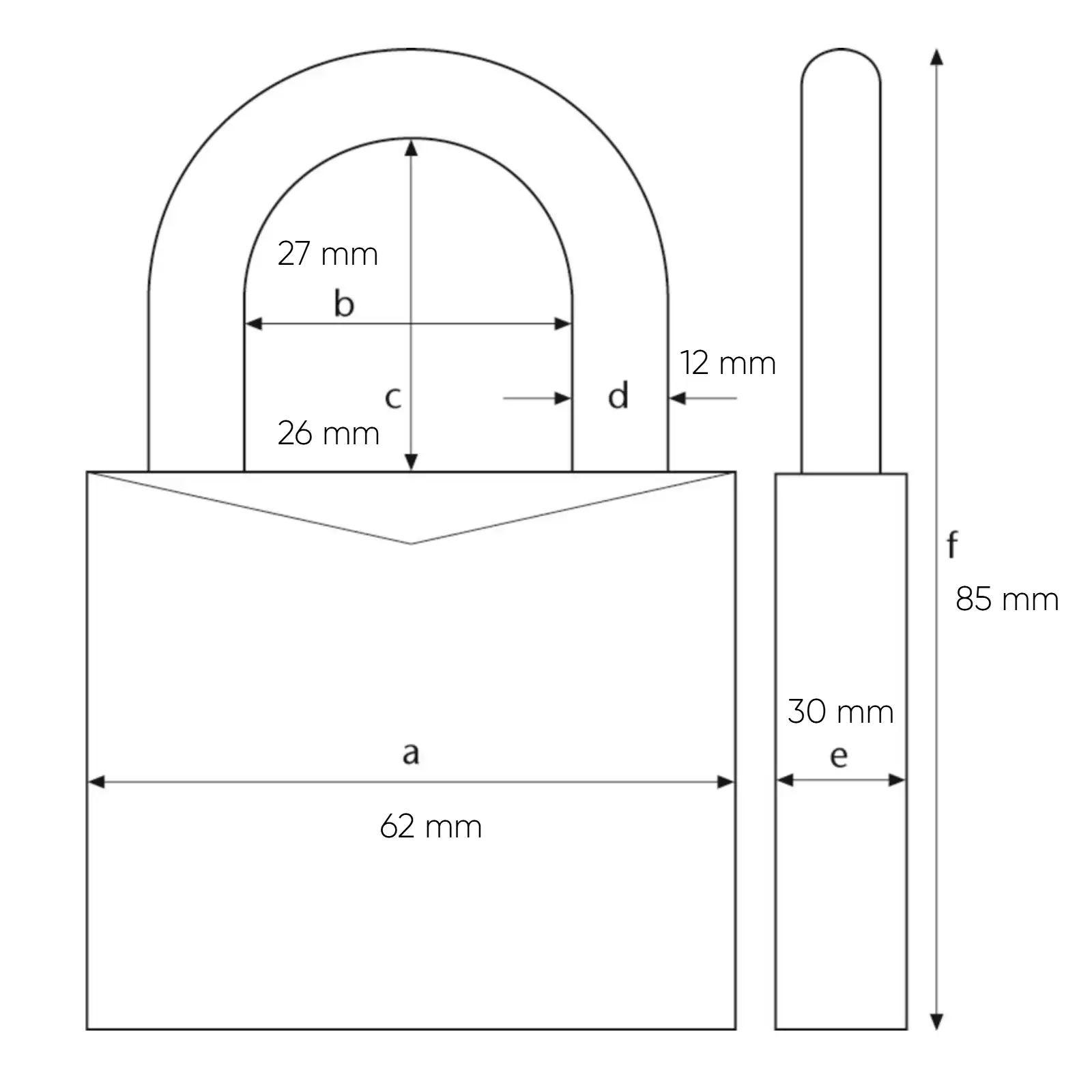 ABUS Granit Vorhängeschloss 37ST/55 - technische Zeichnung