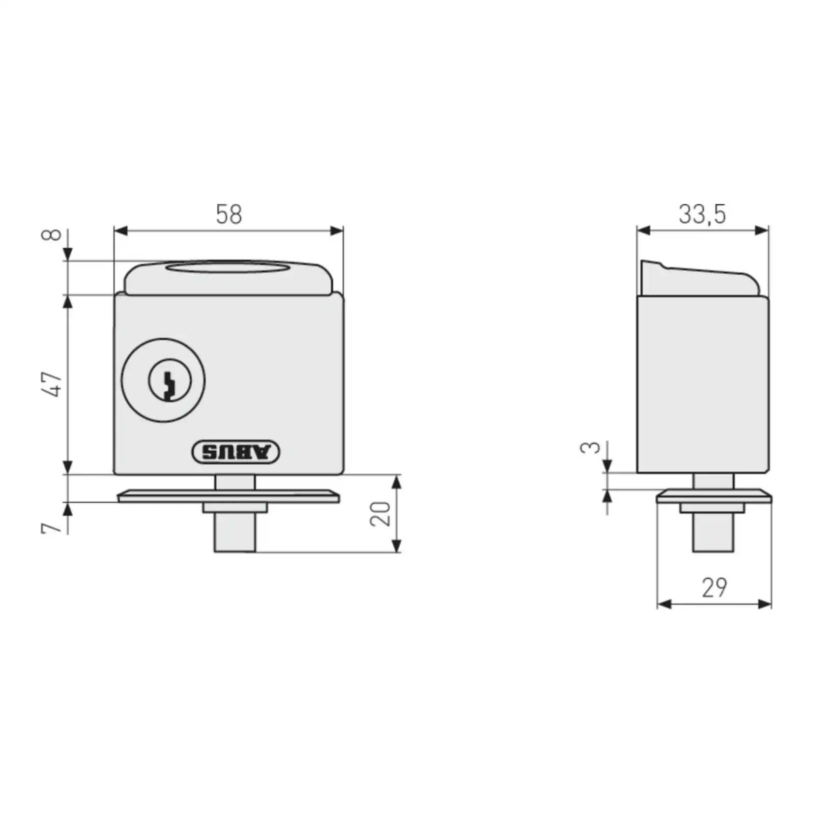 ABUS Fenster-Zusatzschloss FTS3002 - technische Zeichnung