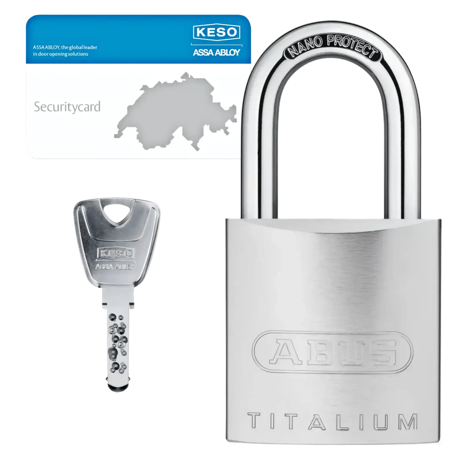 ABUS TITALIUM 86TI Vorhangschloss mit KESO 8000 Omega 2 Halbzylinder Basic 81A14 mit Schlüssel und Sicherungskarte