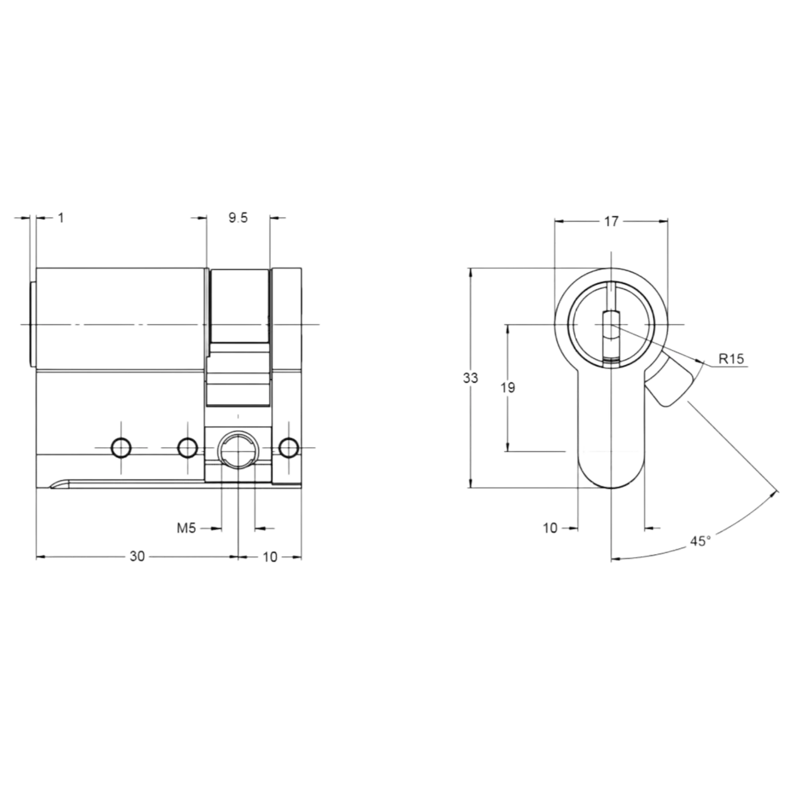 Technische Zeichnung KESO Halbzylinder 8000 Omega 81.D14 Advanced mit Bohrschutz VdS B