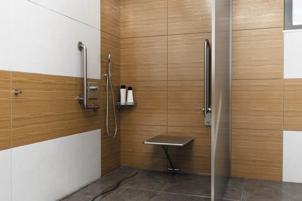 Edelstahl Duschsitz klappbar - barrierefreie Musterdusche