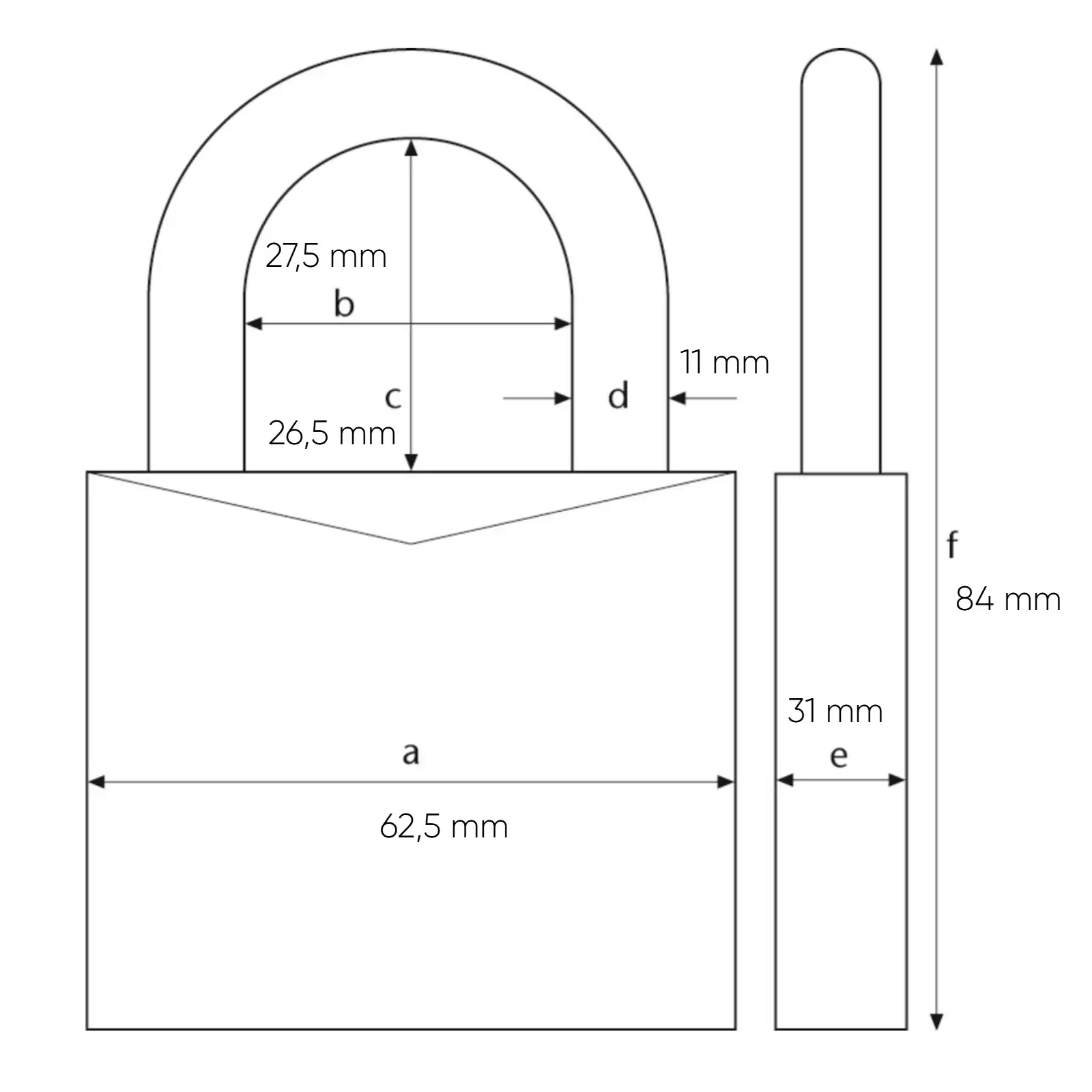 ABUS Granit Vorhängeschloss 37/55 - technische Zeichnung