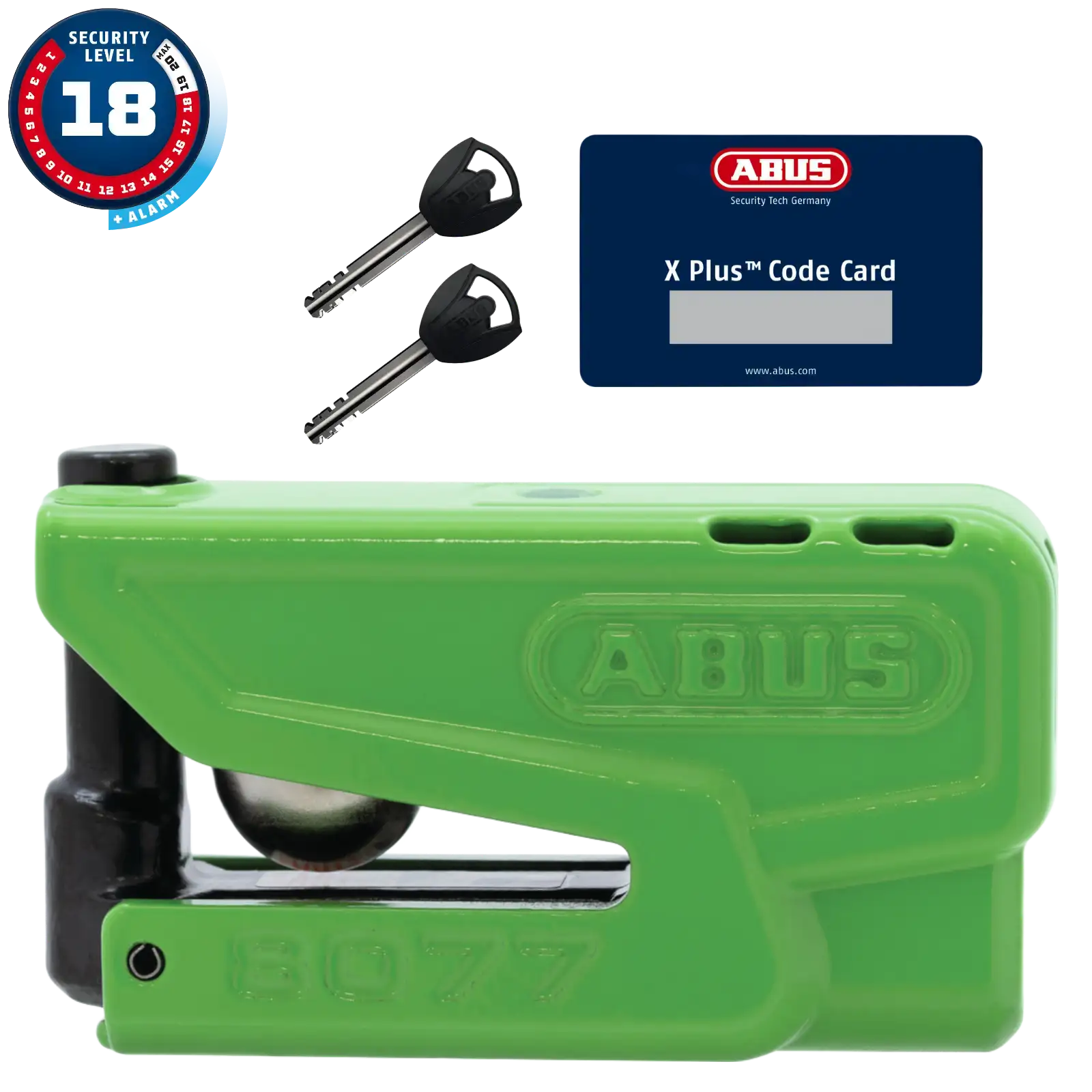ABUS Motorradschloss mit Alarm Granit Detecto XPlus 8077 2.0 - grün