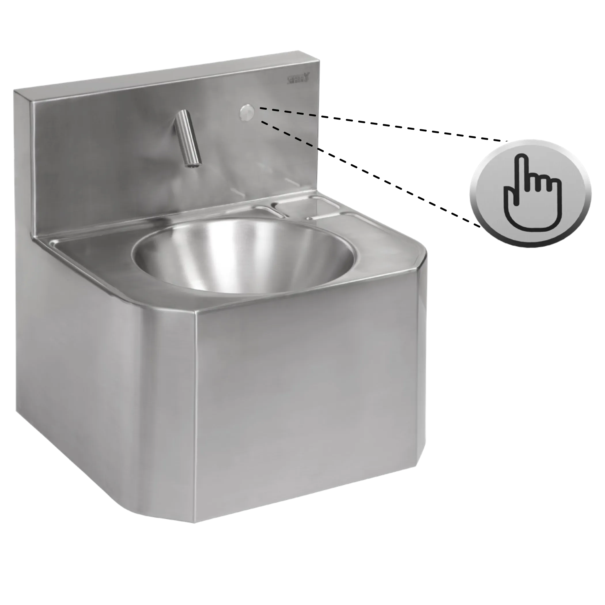 Piezo-Taster und Anti-Ligatur-Armatur von vandalensicheren Sanela Edelstahl Handwaschbecken