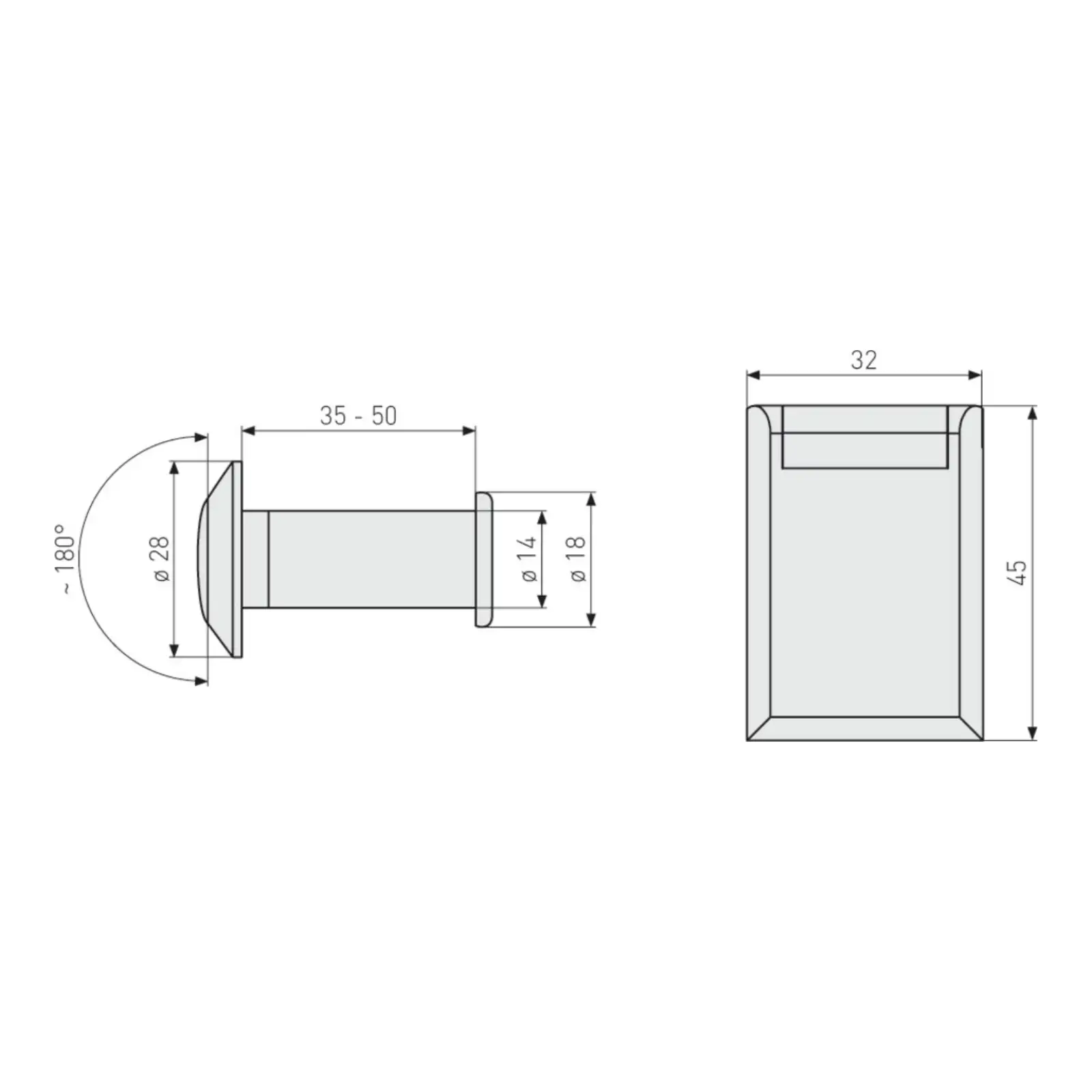 ABUS Türspion 2300 mit Abdeckkappe - technische Zeichnung