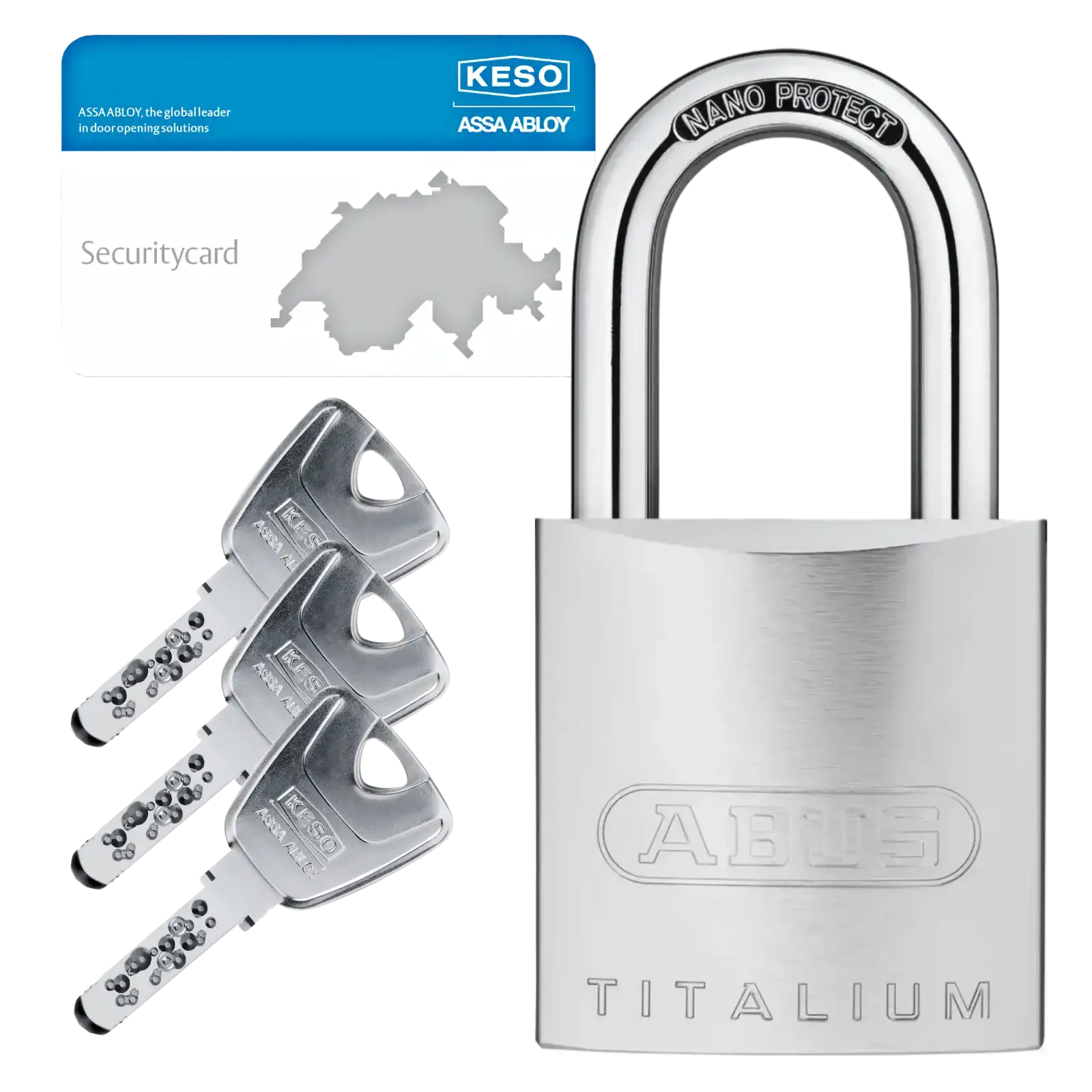 ABUS TITALIUM 86TI Vorhängeschloss mit KESO 6000 FP2 Halbzylinder, 3 Langschlüssel und Sicherungskarte
