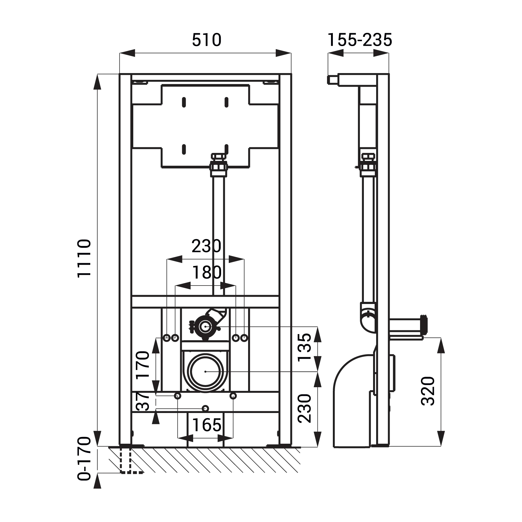 WC Vorwandelement SLR03 - technische Zeichnung