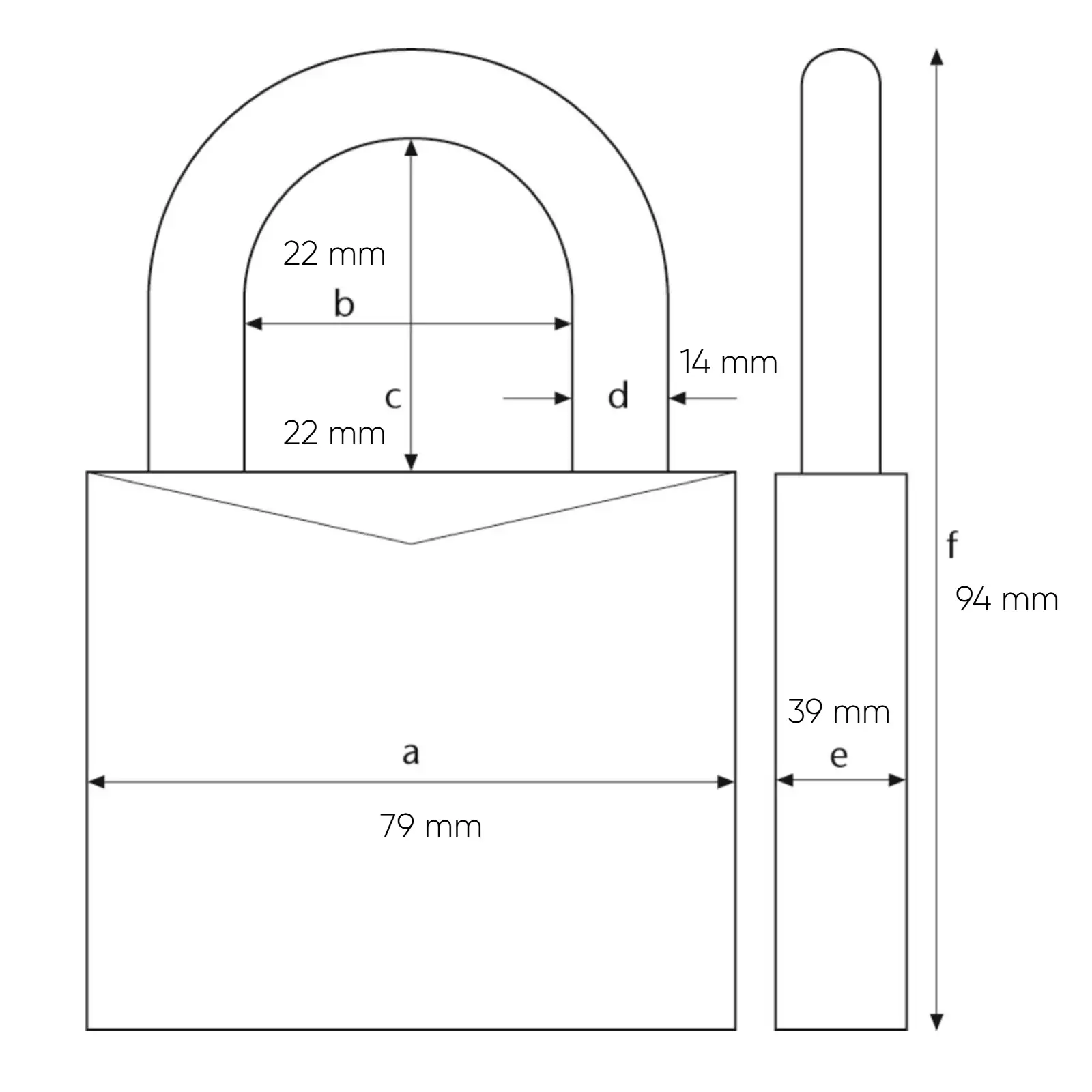ABUS Granit Vorhängeschloss 37RK/80 - technische Zeichnung