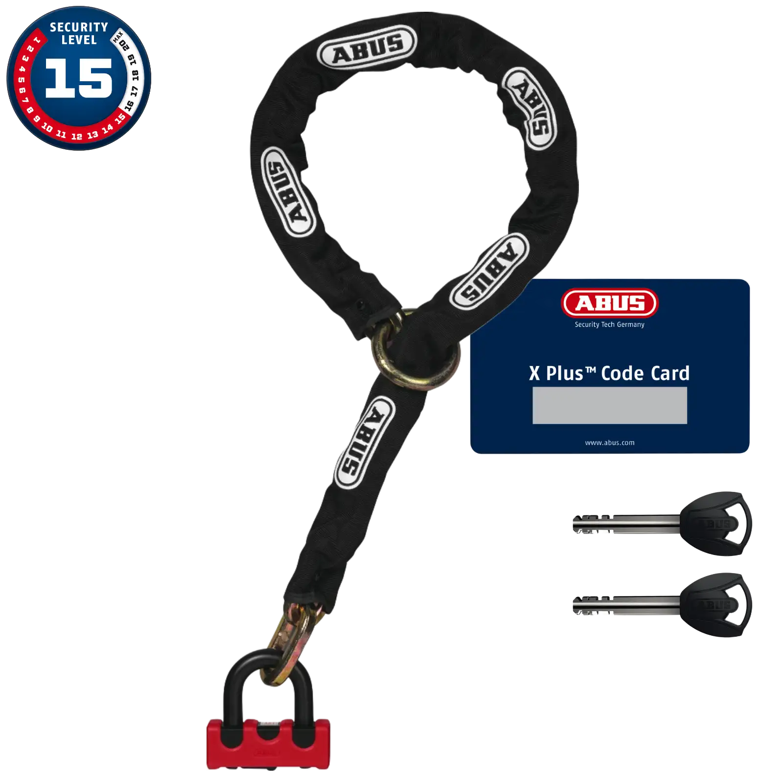 ABUS Bremsscheibenschloss Granit Power XS XPlus 67/105HB50 rot mit Schlosskette 10KS/120