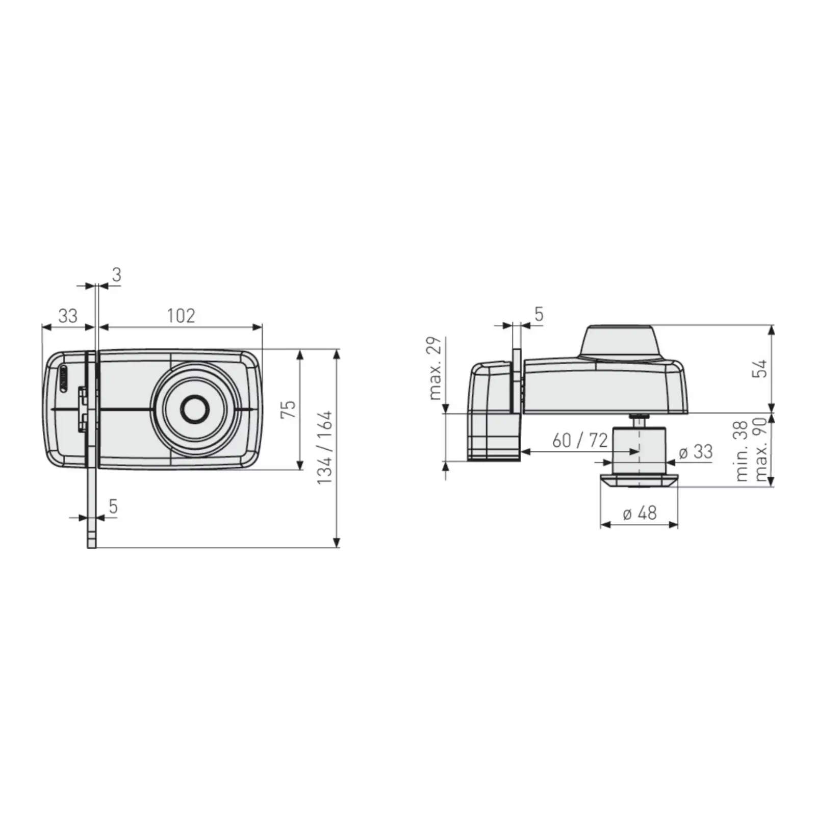 ABUS Tür Zusatzschlösser 7035 mit EC550 Zylinder und Sperrbügel - technische Zeichnung