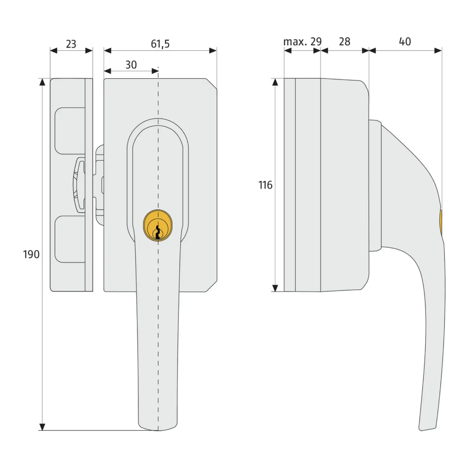 ABUS Fenster-Zusatzschloss FO500N - technische Zeichnung
