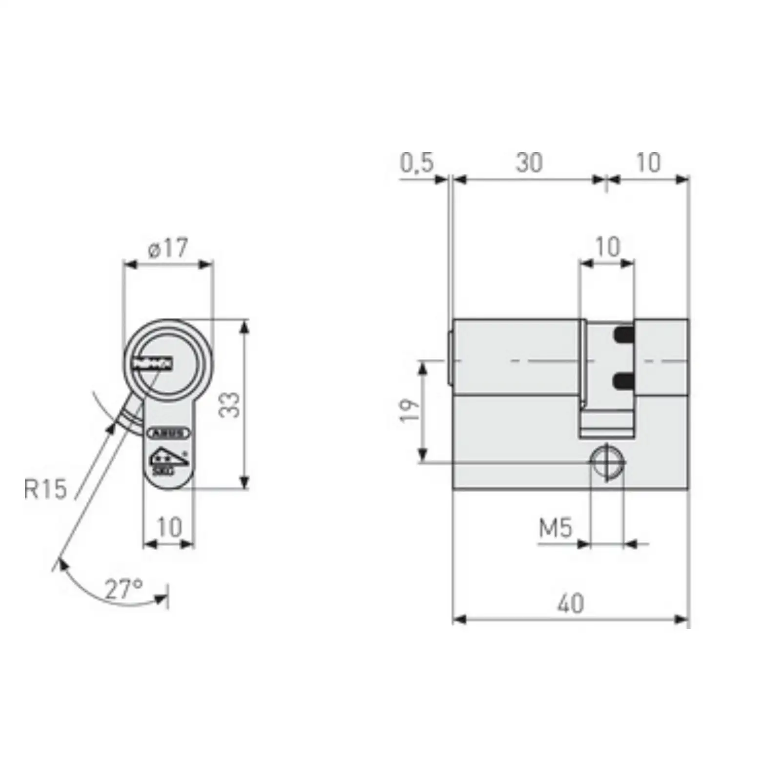 ABUS EC550 Halbzylinder - technische Zeichnung