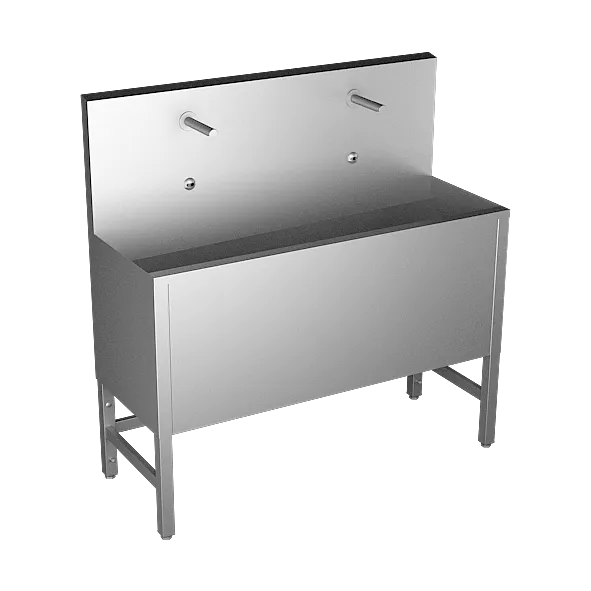 SANELA Edelstahl Waschrinne mit 2 Sensor-Armaturen SLUN50EA, bodenstehend, vandalensicher, 1250mm