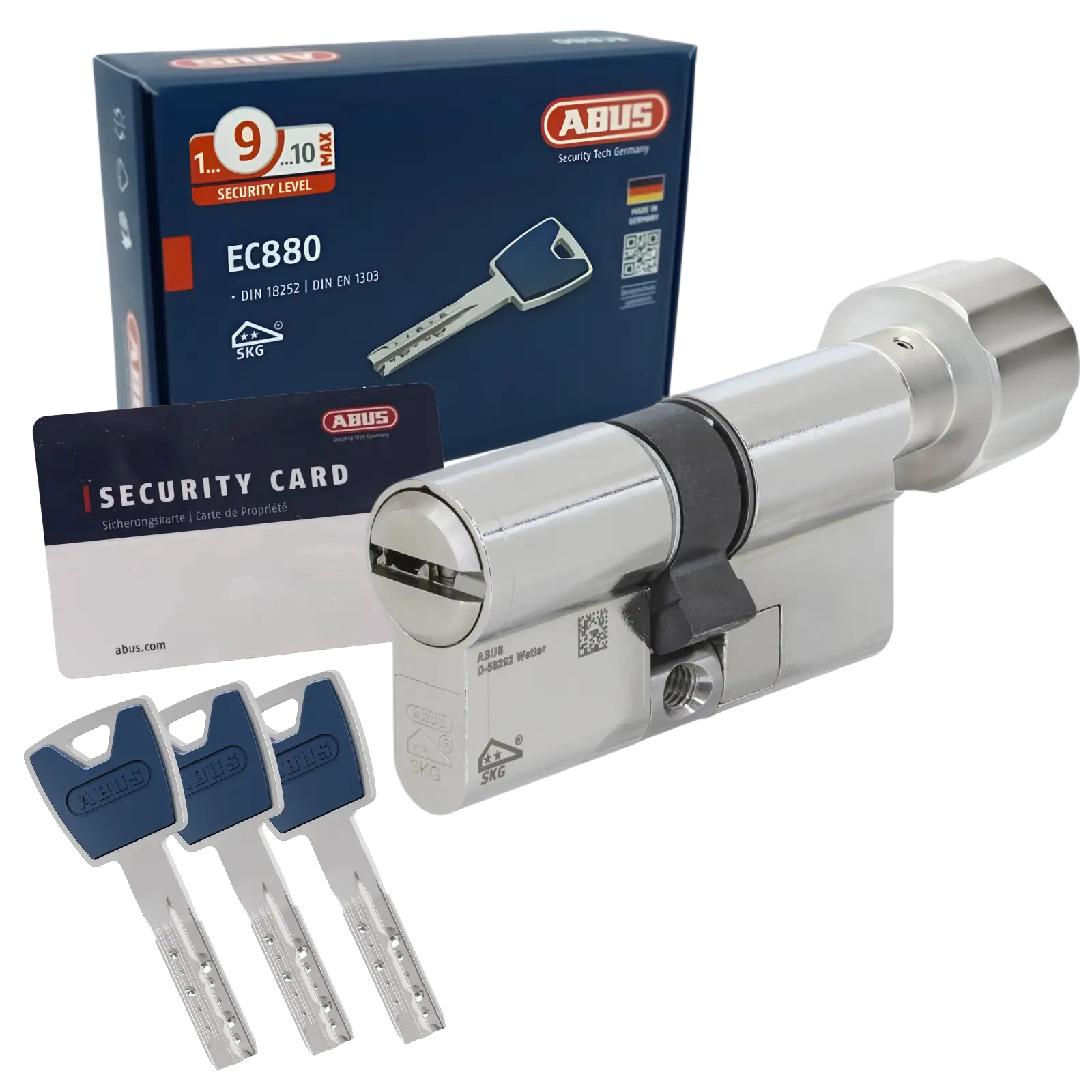 ABUS EC880 Knaufzylinder mit 3 Schlüsseln und Sicherungskarte