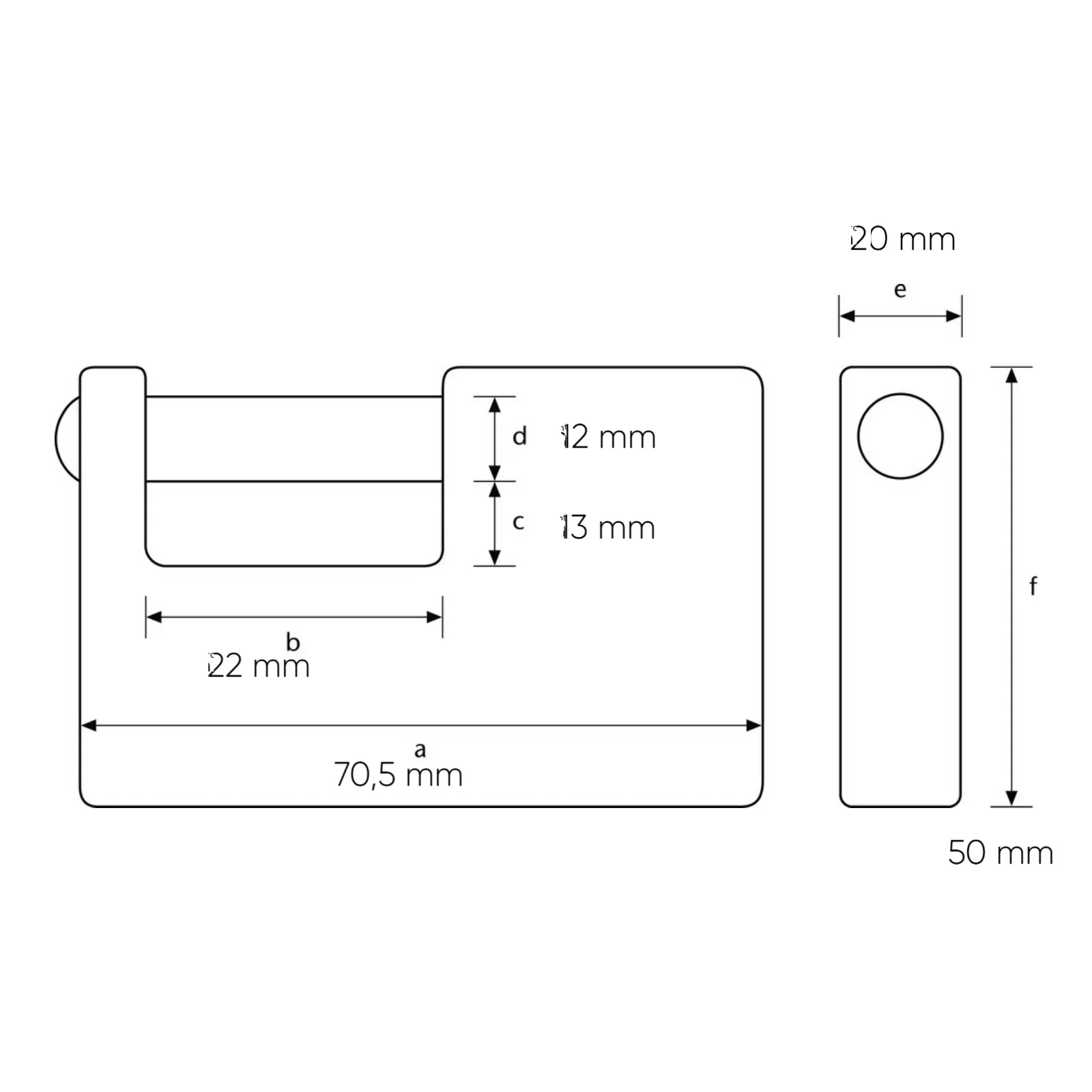 ABUS Monoblockschloss 82/70 - technische Zeichnung