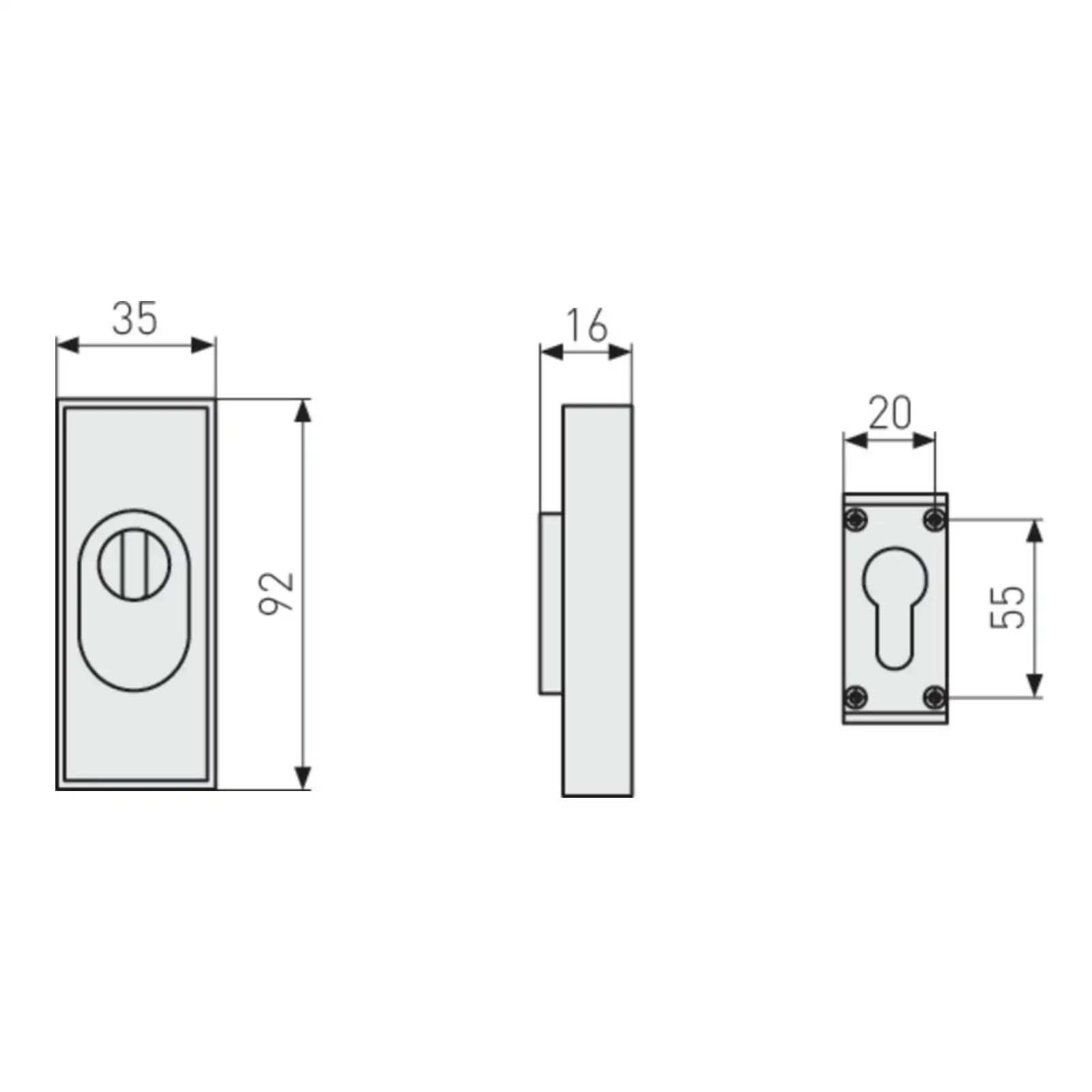 ABUS Schutzrosette mit Zylinderabdeckung RSZS316 - technische Zeichnung