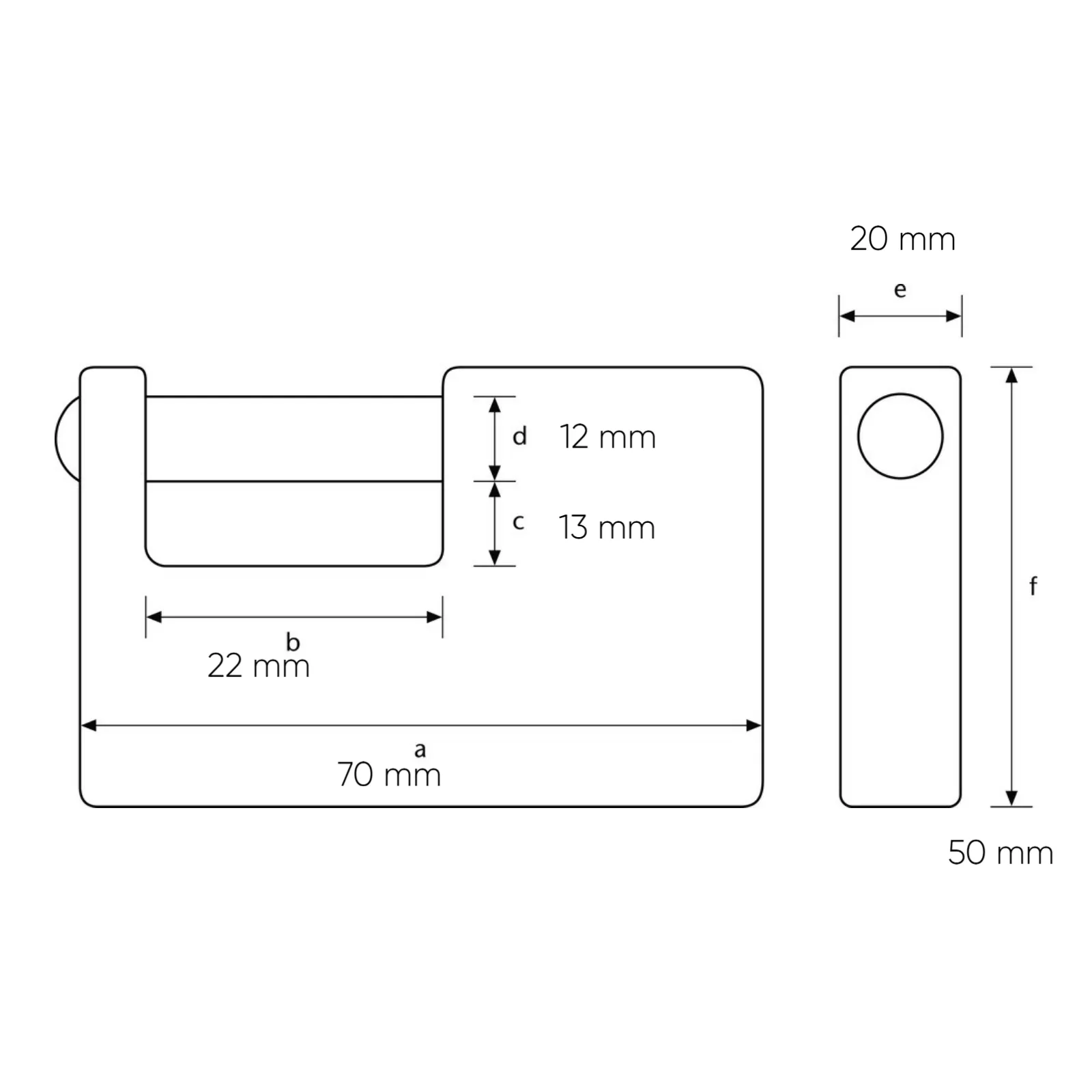 ABUS Monoblockschloss Titalium 82TI/70 - technische Zeichnung