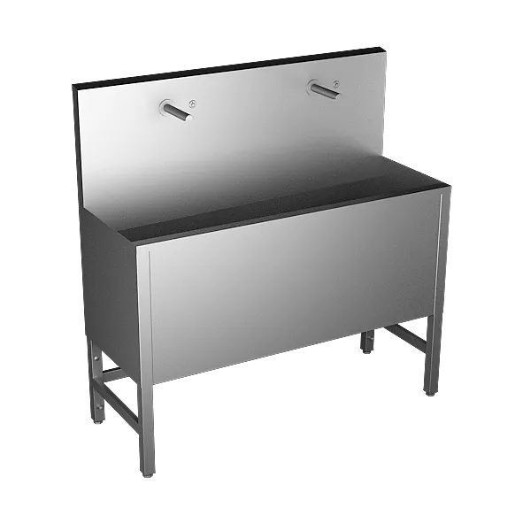SANELA Edelstahl Waschrinne mit 2 Piezo-Armaturen SLUN50PA, vandalensicher, bodenstehend, 1250 mm